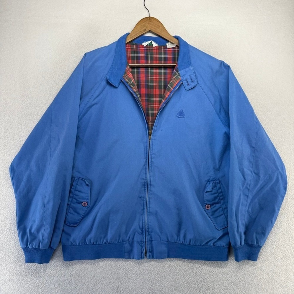 Vintage Izod Jacket Men's Large Blue Zip Plaid Lined Bomber Bi Swing 80s 90s